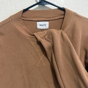 MATE The Classic Thermal Crewneck Top Brown Long Sleeve Organic Cotton Women's M